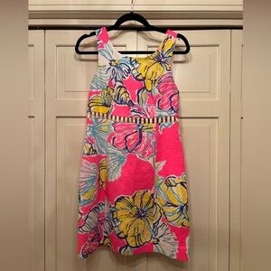 LILLY PULITZER Iggy Kir Royal Pink Swept By The Tides Cut Out Shift Dress SZ 4